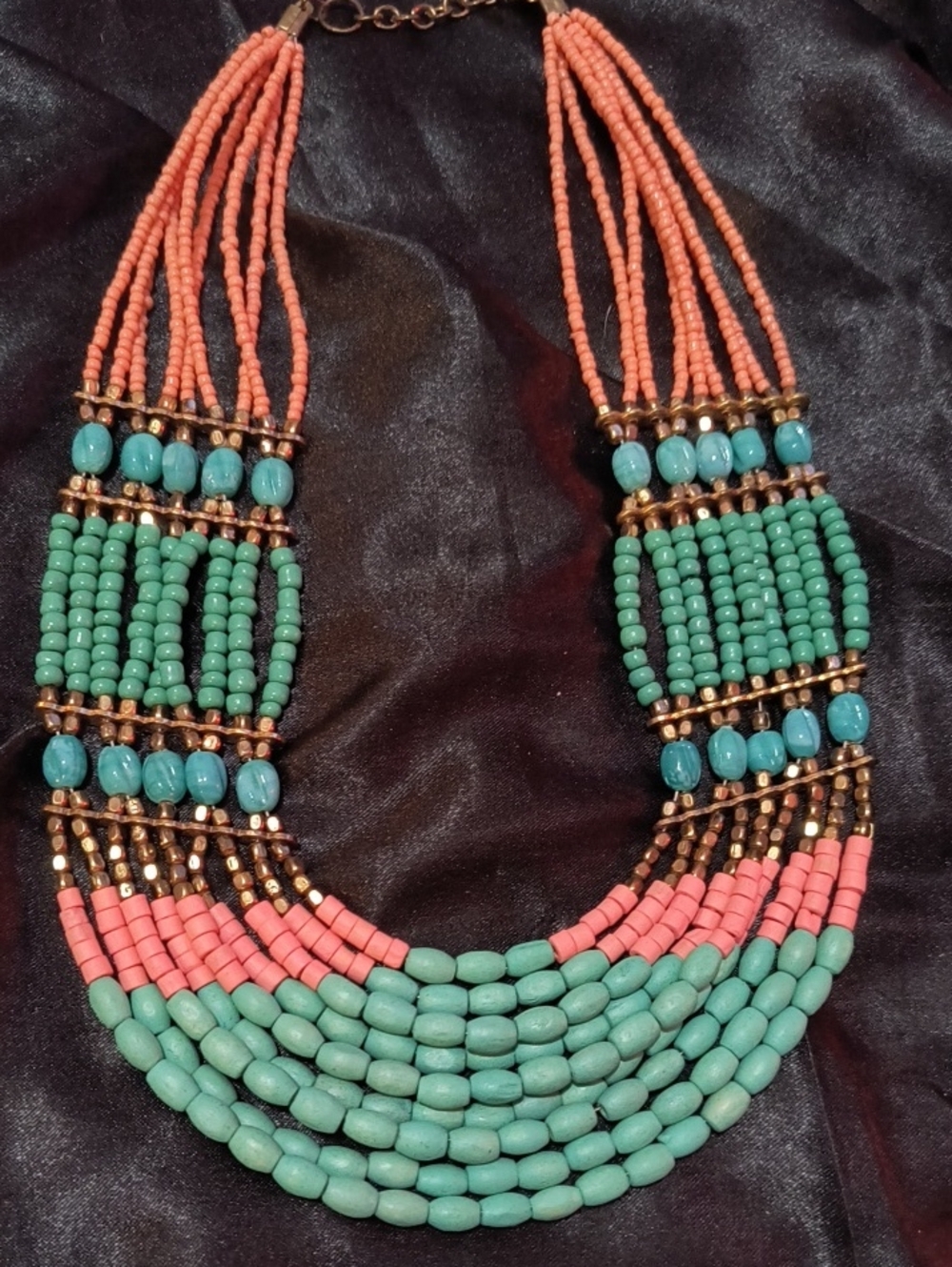 Silver 16/20-inch Multi-Strand Coral & Turquoise Colored Beaded Tribal Necklace